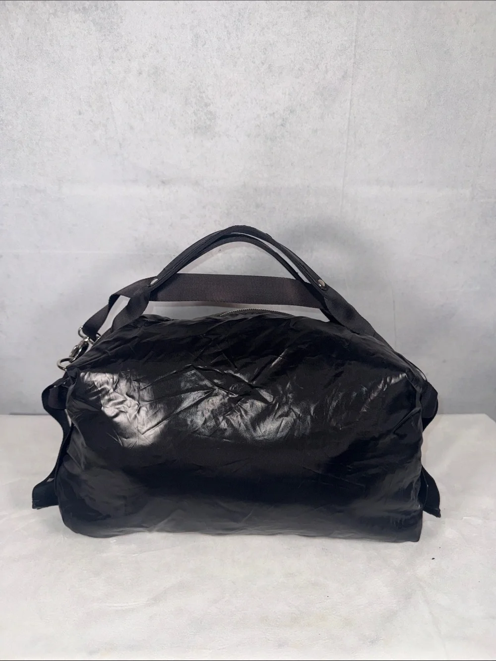 Nine West Black Shiny Quilted Nylon Satchel